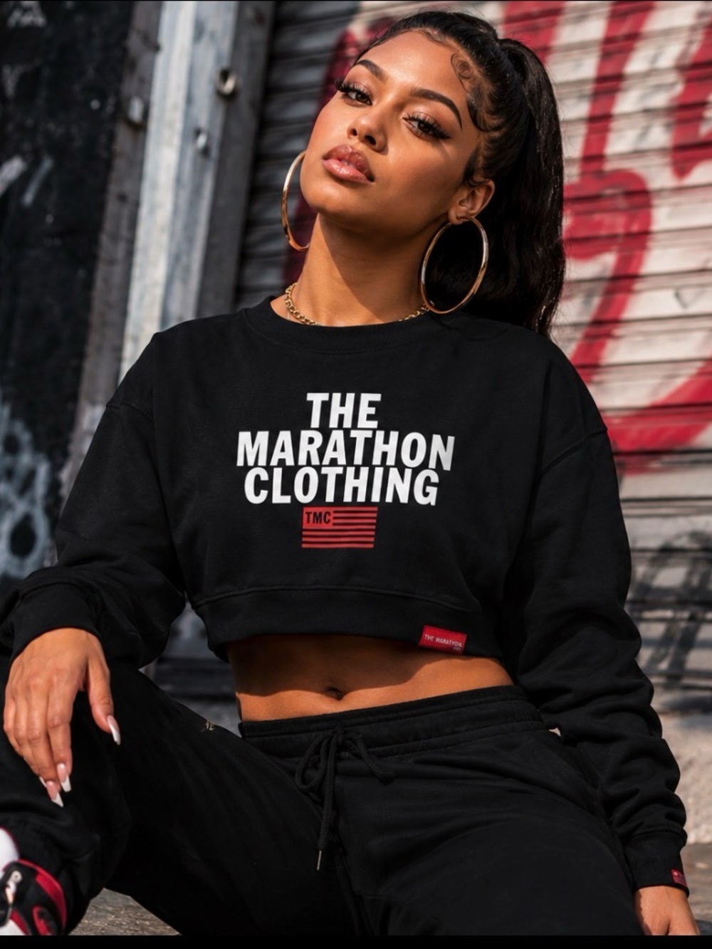 The Marathon Clothing TMC Black Cropped Sweatshirt Streetwear Size OS